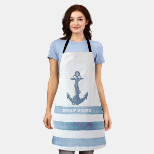 Nautical Boat Name,Anchor,Rope,Light Blue Stripes  Apron