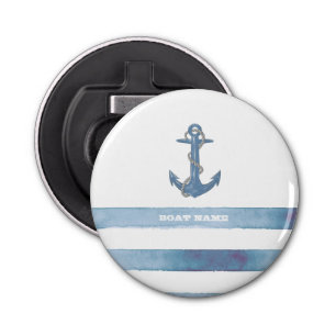 Nautical Boat Name,Anchor,Rope,Light Blue Stripes Bottle Opener