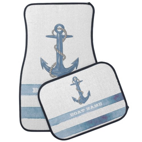 Nautical Boat NameAnchorRopeLight Blue Stripes  Car Floor Mat