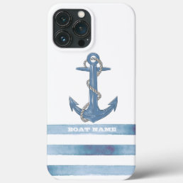 Nautical Boat Name,Anchor,Rope,Light Blue Stripes  iPhone 13 Pro Max Case