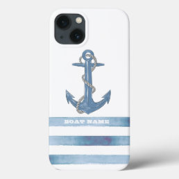 Nautical Boat Name,Anchor,Rope,Light Blue Stripes  iPhone 13 Case