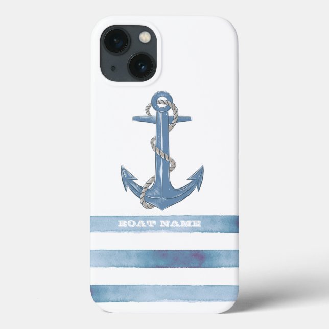 Nautical Boat Name,Anchor,Rope,Light Blue Stripes  Case-Mate iPhone Case (Back)