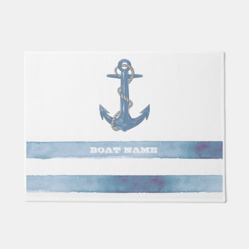Nautical Boat NameAnchorRopeLight Blue Stripes Doormat