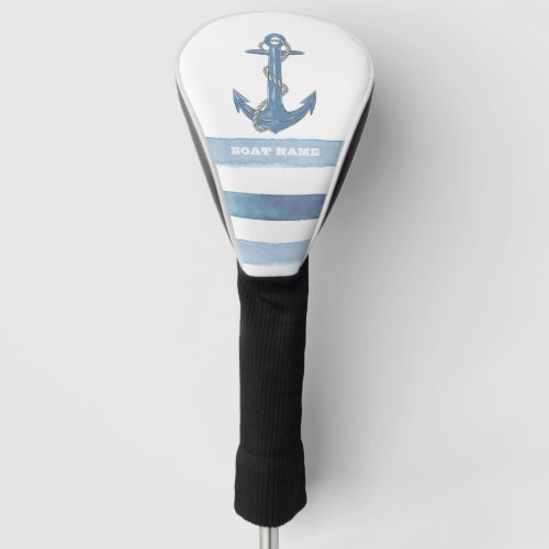Nautical Boat NameAnchorRopeLight Blue Stripes  Golf Head Cover