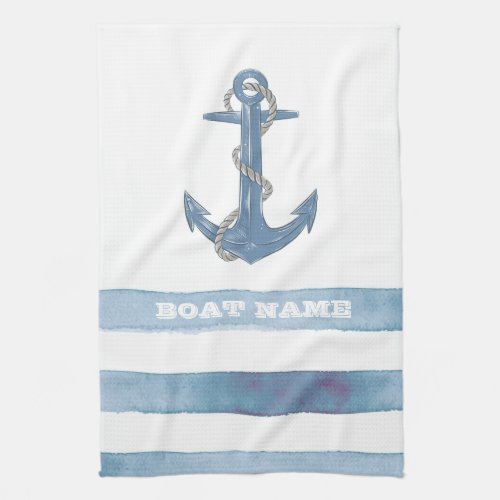 Nautical Boat NameAnchorRopeLight Blue Stripes  Kitchen Towel