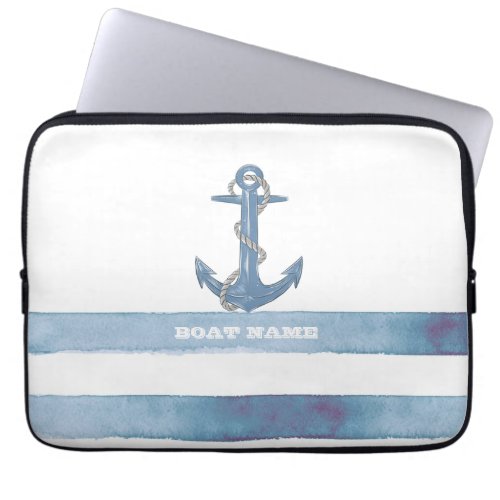 Nautical Boat NameAnchorRopeLight Blue Stripes  Laptop Sleeve