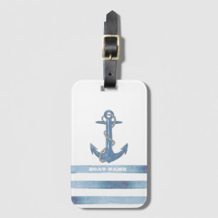 Nautical Boat Name,Anchor,Rope,Light Blue Stripes Luggage Tag