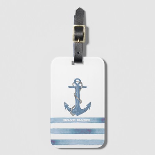 Nautical Boat NameAnchorRopeLight Blue Stripes  Luggage Tag