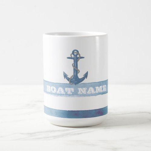 Nautical Boat NameAnchorRopeLight Blue Stripes  Magic Mug