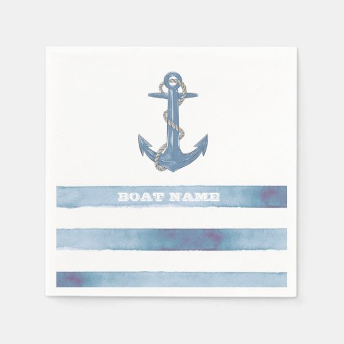 Nautical Boat NameAnchorRopeLight Blue Stripes  Napkins