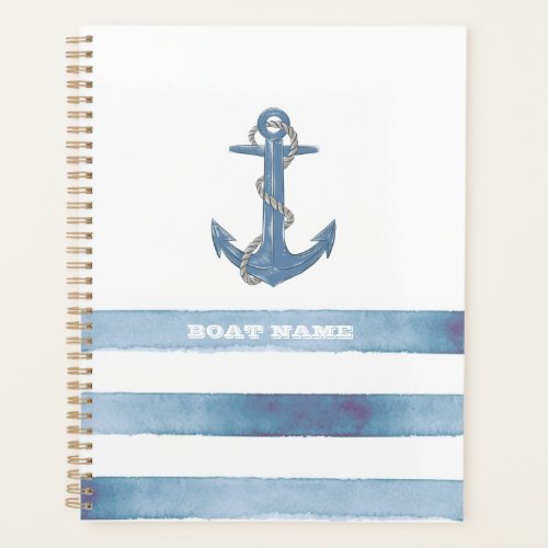 Nautical Boat NameAnchorRopeLight Blue Stripes  Planner