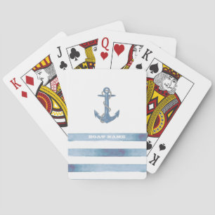 Nautical Boat Name,Anchor,Rope,Light Blue Stripes Poker Cards