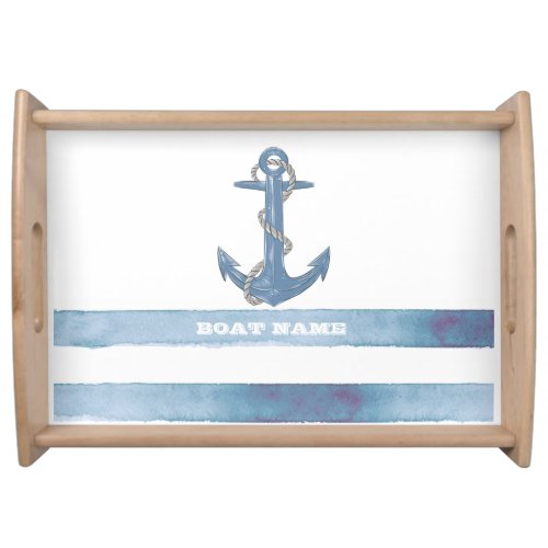 Nautical Boat NameAnchorRopeLight Blue Stripes  Serving Tray