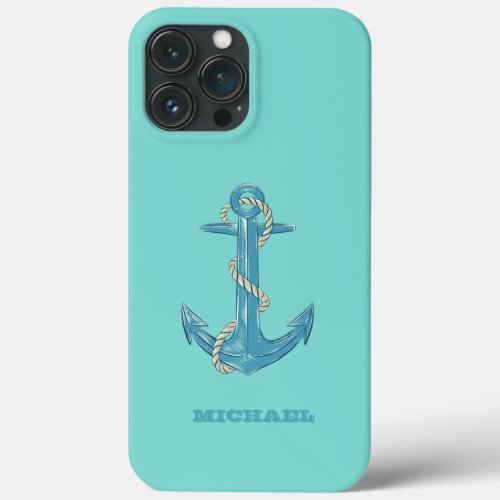 Nautical Boat NameAnchorRopeMint Green iPhone 13 Pro Max Case