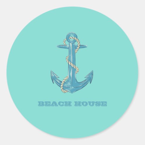 Nautical Boat NameAnchorRopeMint Green  Classic Round Sticker