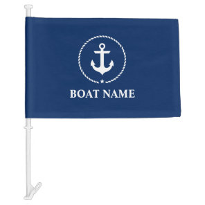 Nautical Boat Name Anchor Rope Navy Blue Car Flag
