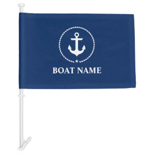 Nautical Boat Name Anchor Rope Navy Blue Car Flag