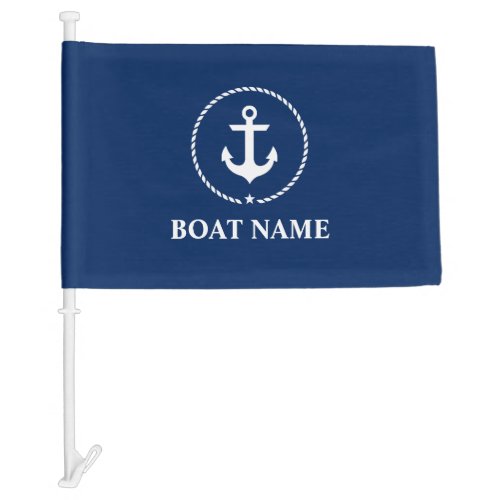 Nautical Boat Name Anchor Rope Navy Blue Car Flag