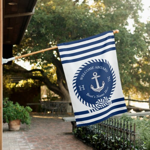 Nautical Boat Name Anchor Rope Navy Blue  House Flag