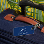 Nautical Boat Name Anchor Rope Navy Blue Luggage Tag