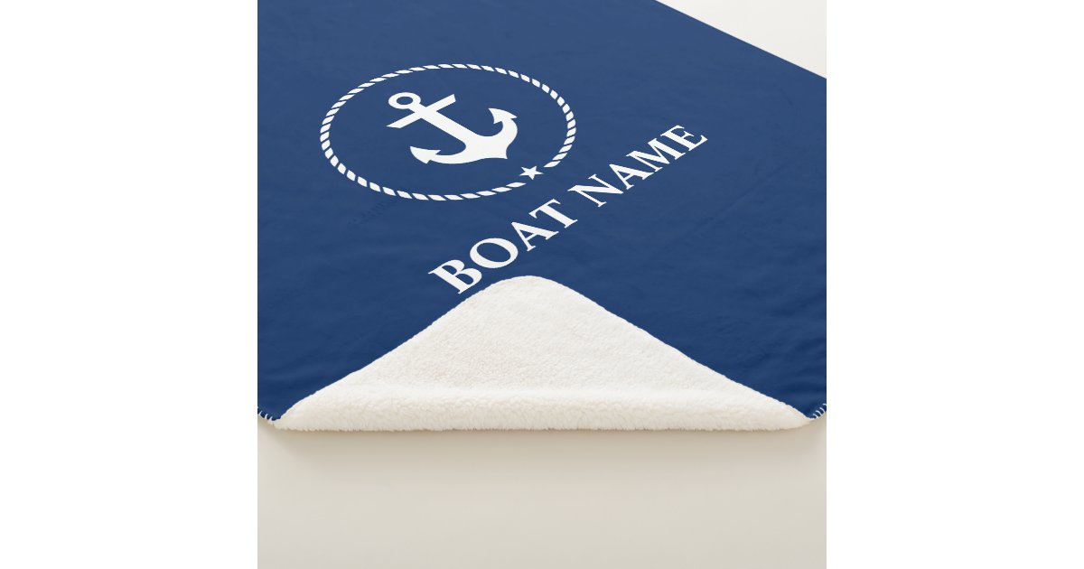 Nautical Boat Name Anchor Rope Navy Blue Sherpa Blanket Zazzle