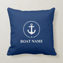 Nautical Boat Name Anchor Rope Navy Blue Throw Pillow Nautical Boat Name Anchor Rope Navy Blue Throw Pillow