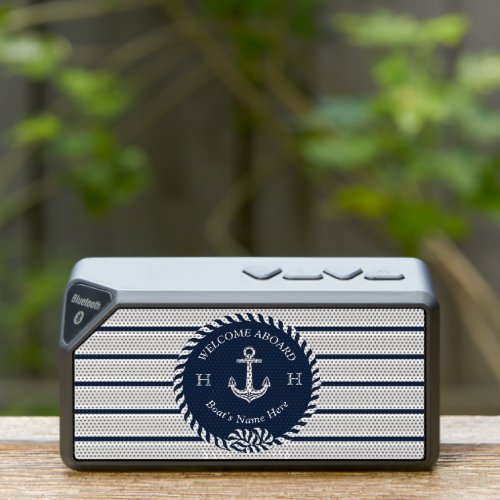 Nautical Boat Name Anchor Rope Navy Blue Welcome  Bluetooth Speaker