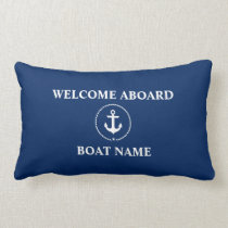 Nautical Boat Name Anchor Rope Navy Blue Welcome Lumbar Pillow Nautical Boat Name Anchor Rope Navy Blue Welcome Lumbar Pillow