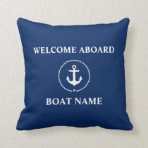Nautical Boat Name Anchor Rope Navy Blue Welcome Throw Pillow Nautical Boat Name Anchor Rope Navy Blue Welcome Throw Pillow