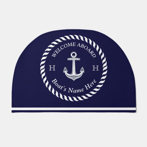 Nautical Boat Name Anchor Rope Navy Blue White  Doormat