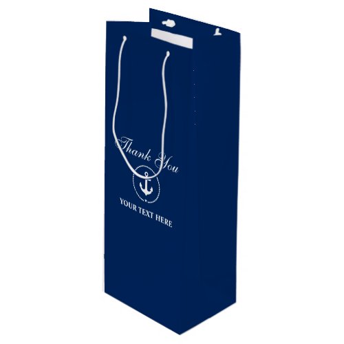 Nautical Boat Name Anchor Rope Navy Blue Wine Gift Bag