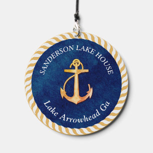 Nautical Boat Name Anchor Rope Navy Blue Yellow Wind Chime
