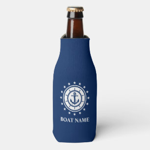 Nautical Boat Name Anchor Rope Stars Blue Bottle Cooler
