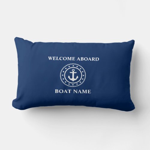 Nautical Boat Name Anchor Rope Stars Blue Welcome Lumbar Pillow