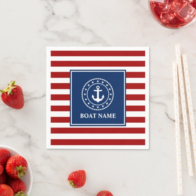 Nautical Boat Name Anchor Rope Stars Stripes RWB Napkins (Insitu)