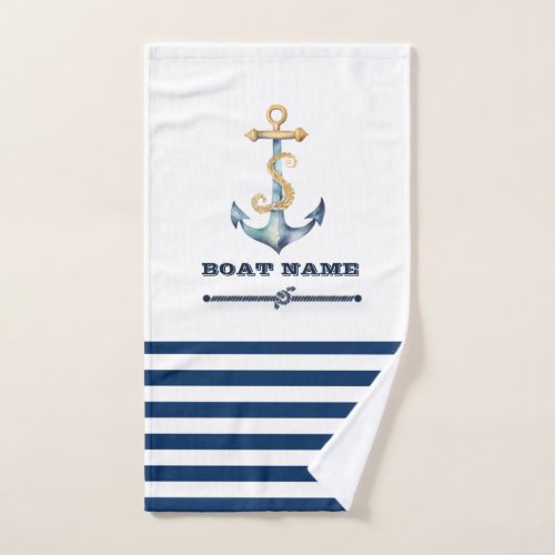 Nautical Boat NameAnchorRope Stripes Bath Towel Set
