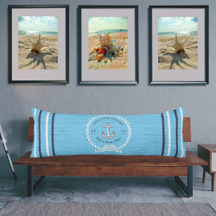 Nautical Boat Name Anchor Rope Teal Blue Welcome Body Pillow