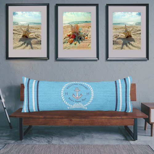 Nautical Boat Name Anchor Rope Teal Blue Welcome   Body Pillow