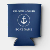 Nautical Boat Name Anchor Rope Welcome Aboard Can Cooler (Front)
