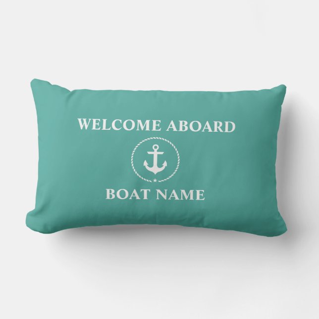 Nautical Boat Name Anchor Rope Welcome Lumbar Pillow (Front)