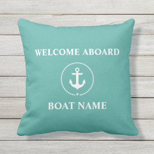 Nautical Boat Name Anchor Rope Welcome Outdoor Pillow