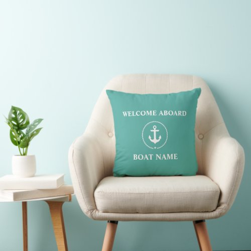 Nautical Boat Name Anchor Rope Welcome Throw Pillow