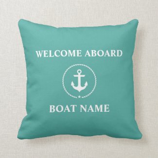 Nautical Boat Name Anchor Rope Welcome Throw Pillow