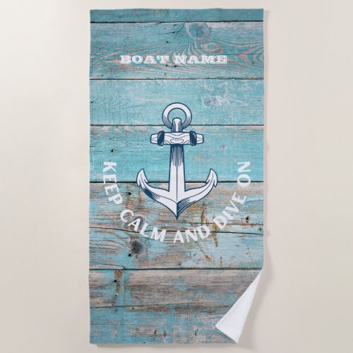 Nautical Boat Name Anchor Rustic Wood Beach Towel