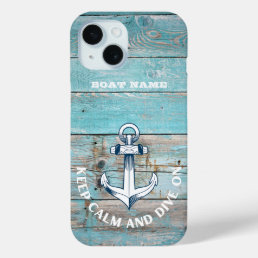 Nautical Boat Name Anchor Rustic Wood iPhone 15 Case