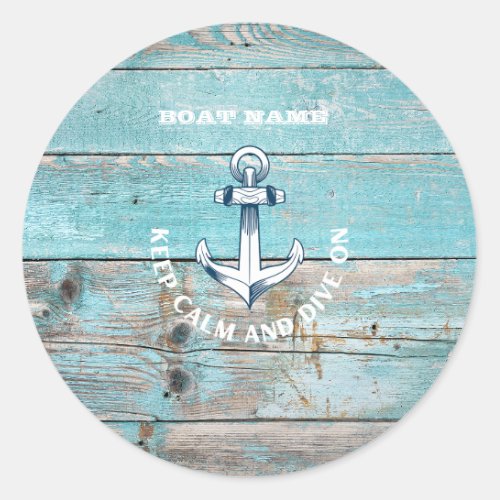 Nautical Boat Name Anchor Rustic Wood Classic Round Sticker