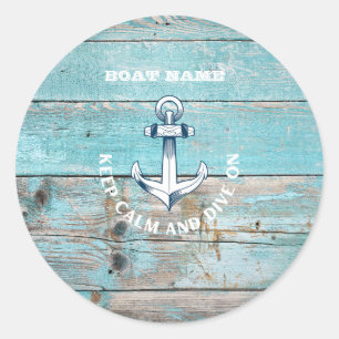 Nautical Boat Name Anchor Rustic Wood Classic Round Sticker
