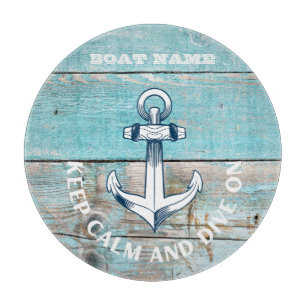 Nautical Boat Name Anchor Rustic Wood Cutting Board
