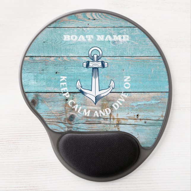 Nautical Boat Name Anchor Rustic Wood Gel Mouse Pad (Front)