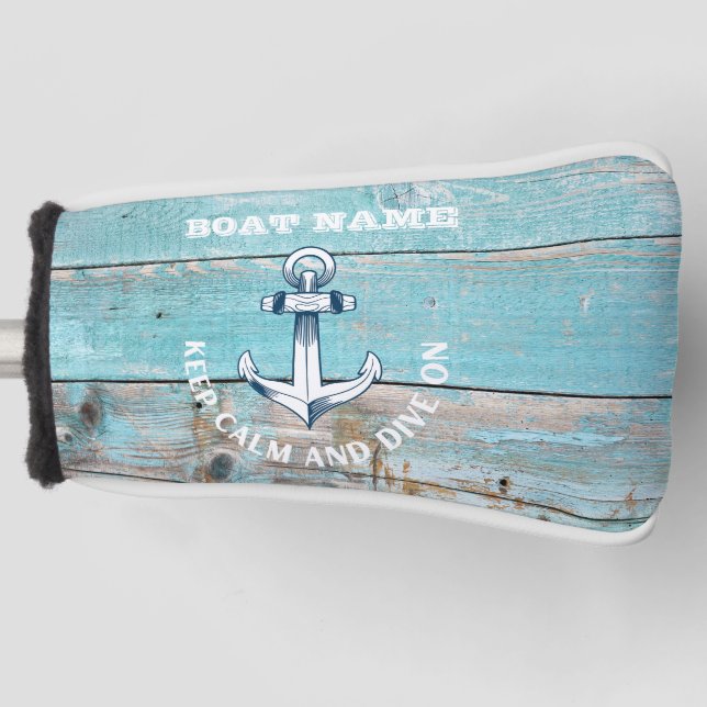 Nautical Boat Name Anchor Rustic Wood Golf Head Cover (Front)